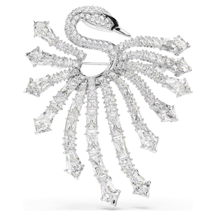 Vienna brooch Mixed cuts, Swan, White, Rhodium plated
